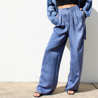 Pair of blue wide leg pants, Back to school fashion