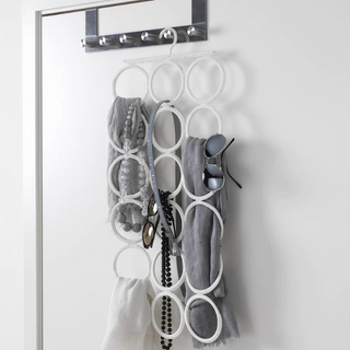 Multi use hanger holding scarfs, sunglasses, and necklaces, dorm room cool finds